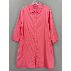 Perlavera Dress Medium Pink Shirt Collared 3/4 Sleeve Knee Length A-Line Swing